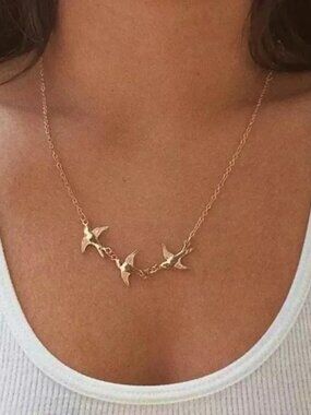 “3 Little Birds" Sparrow Gold Dainty Pretty Bohemian Hippie Peace Gift Necklace